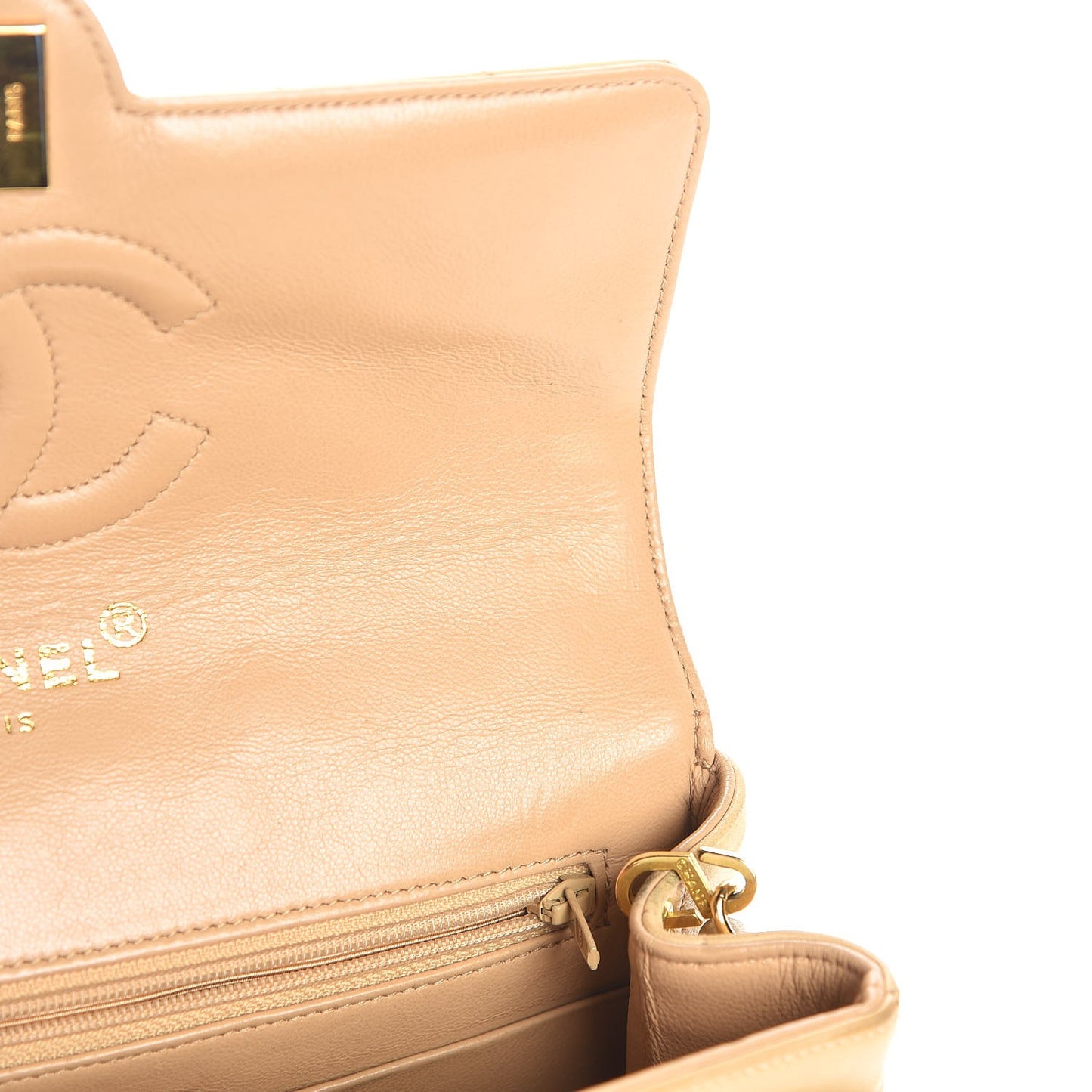 Lambskin Quilted Small Single Flap Beige