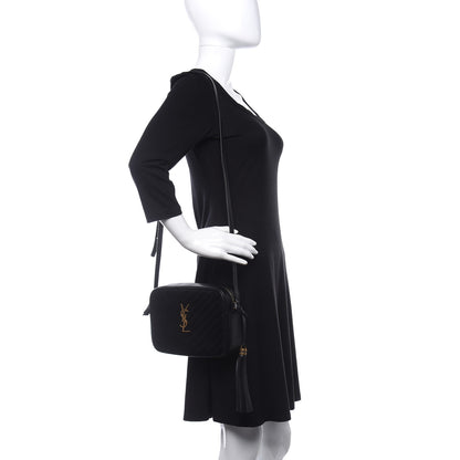 Saint Laurent Suede Calfskin Monogram Lou Camera Bag Black 2 of 14