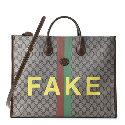 Gucci GG Supreme Monogram Fake/Not Large Retro Interlocking G Tote Bag Beige Brown Sugar 1 of 11
