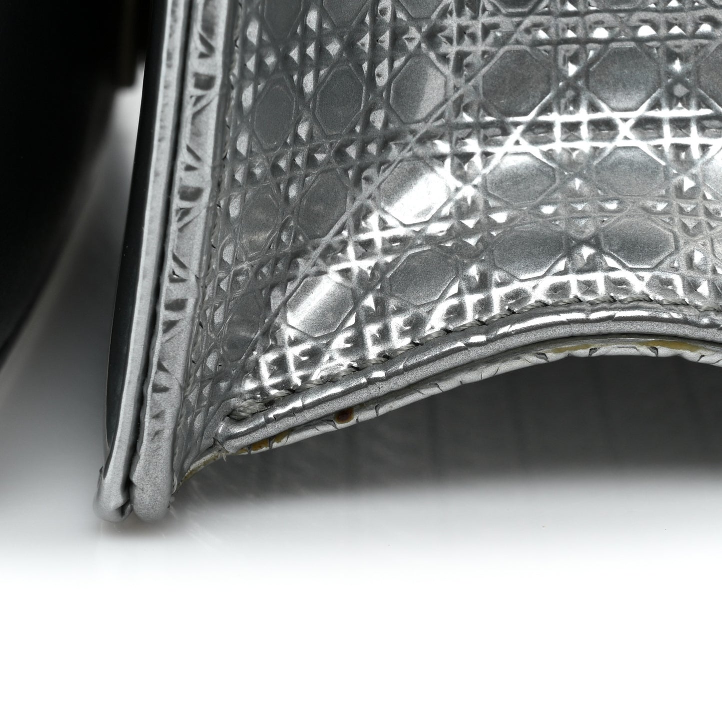 Metallic Patent Micro-Cannage Small Diorama Flap Bag Silver