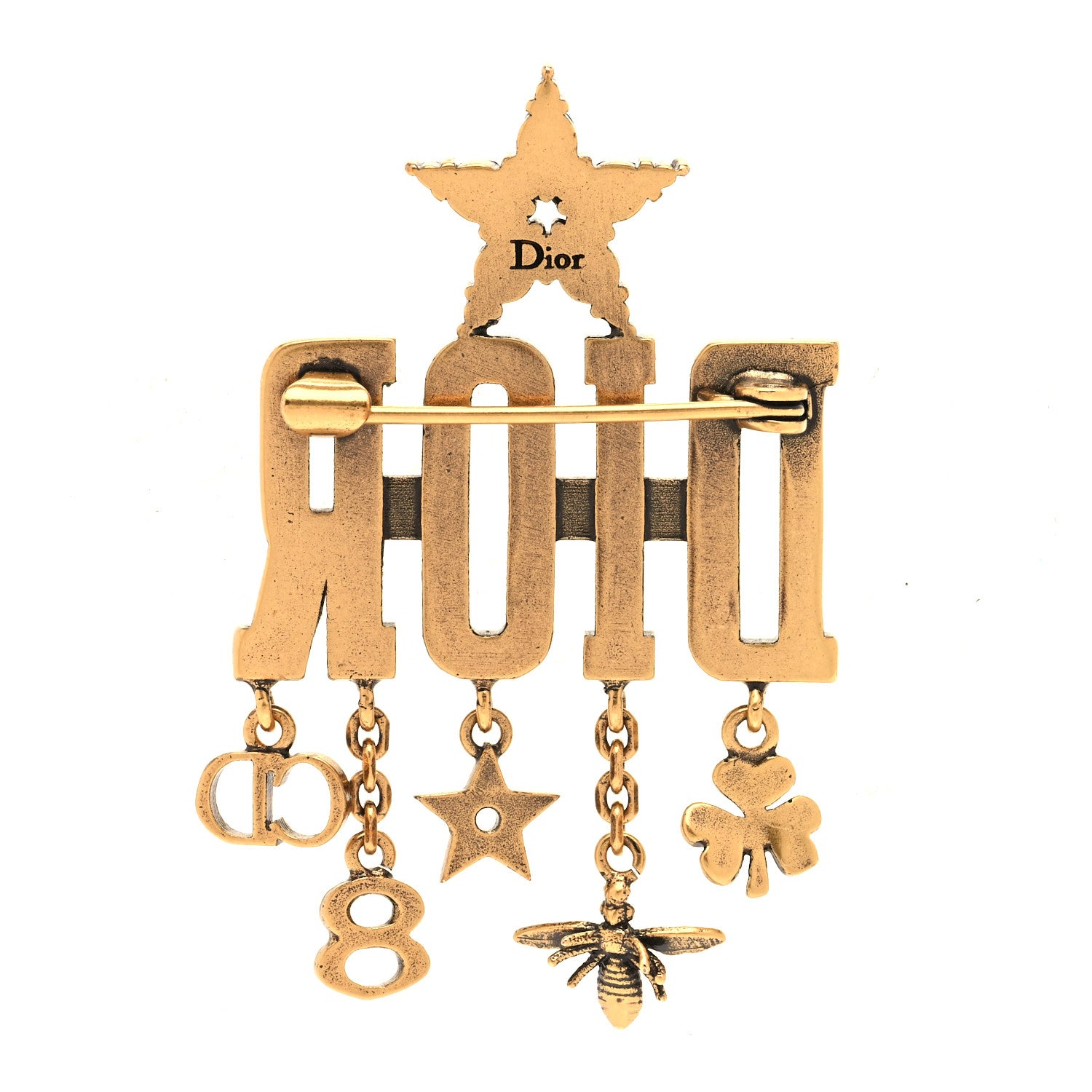 Christian Dior Metal Crystal Dio(r)evolution Logo Brooch Antique Gold 3 of 4