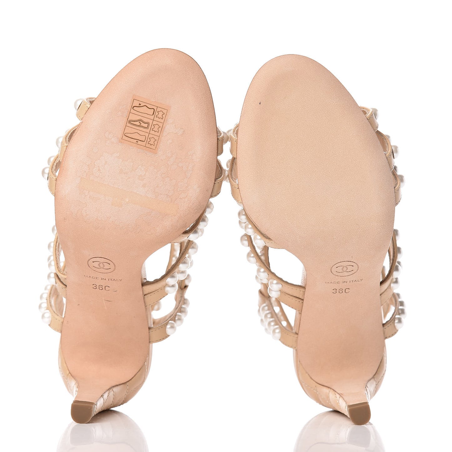 Goatskin Quilted Pearl Sandals 36 Beige
