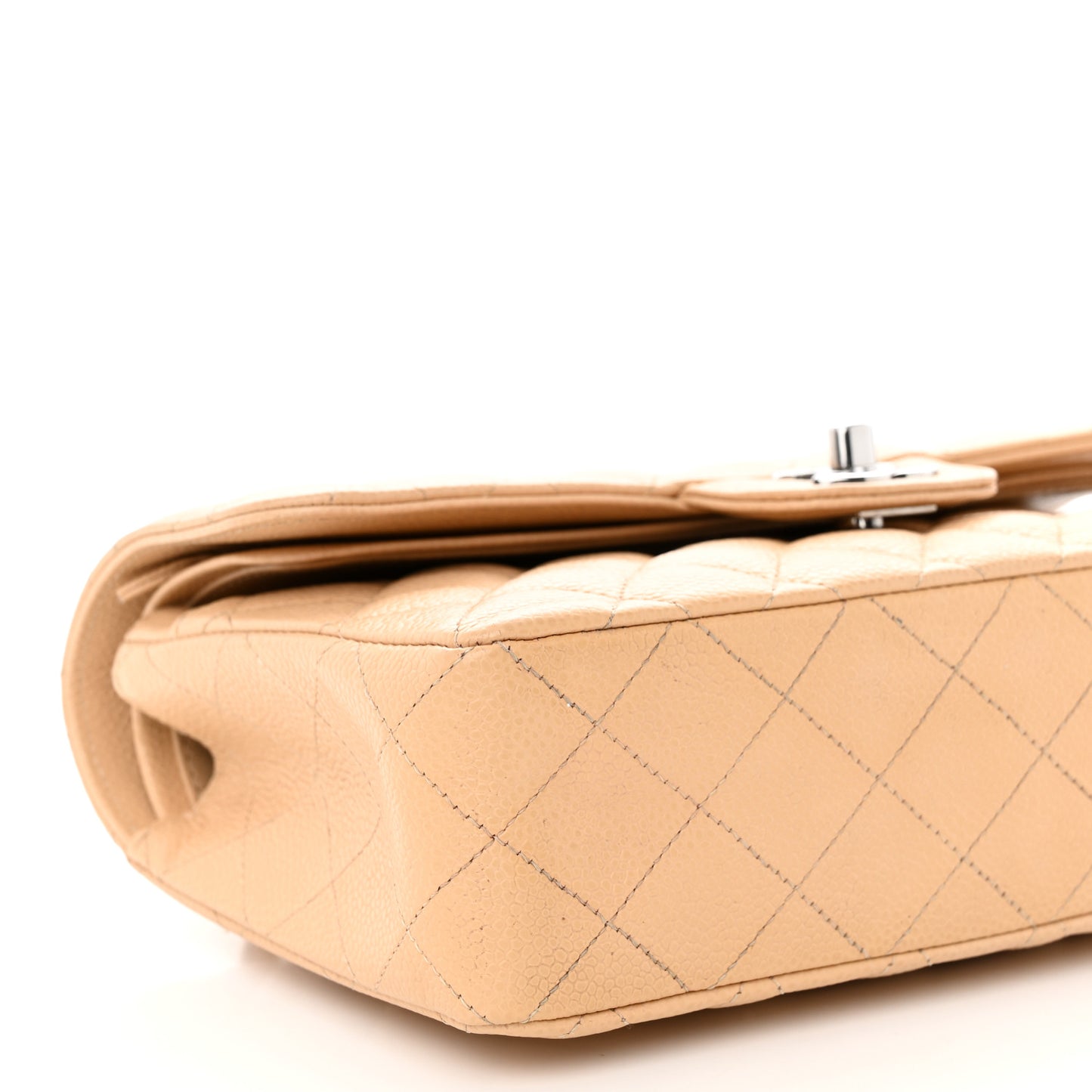 Caviar Quilted Small Double Flap Beige