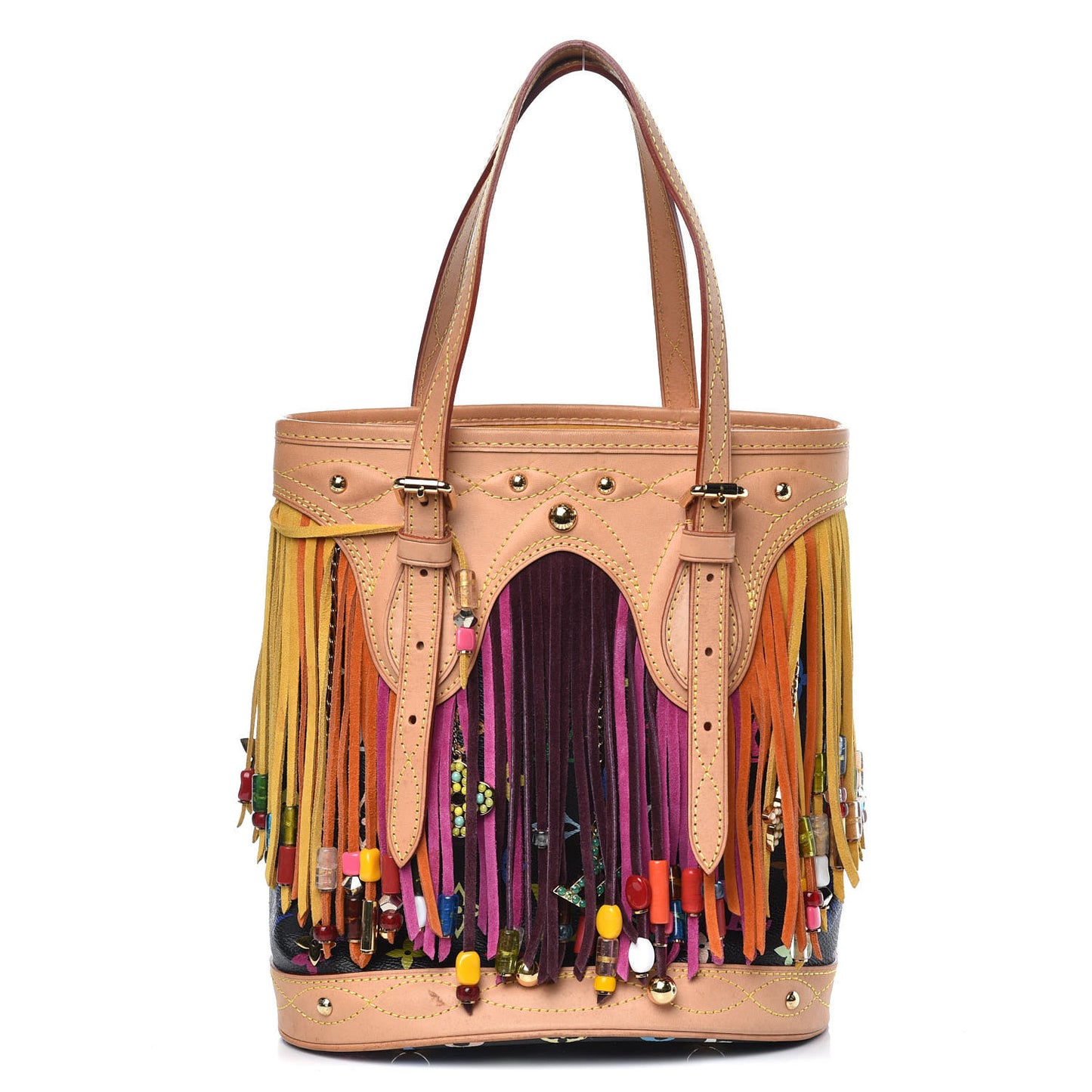 Monogram Multicolor Fringe Bucket Black
