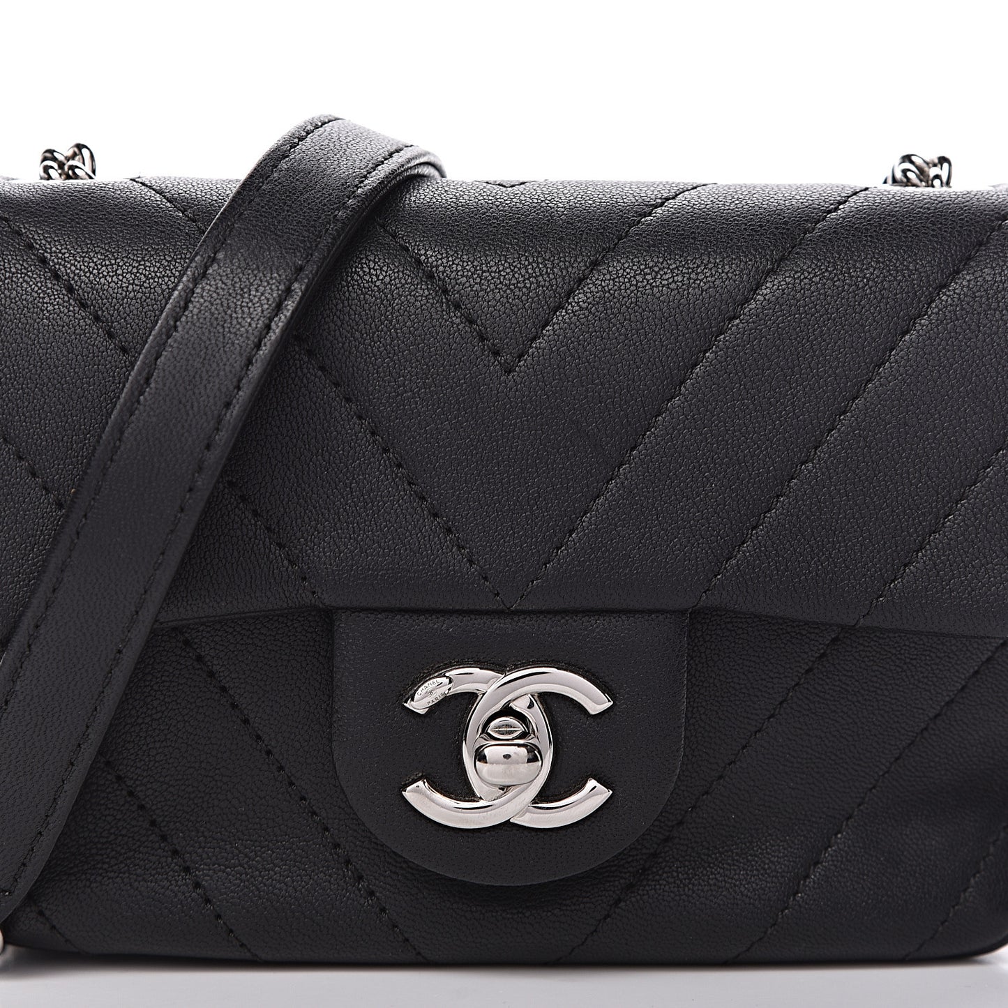 Lambskin Chevron Quilted Extra Mini Flap Black