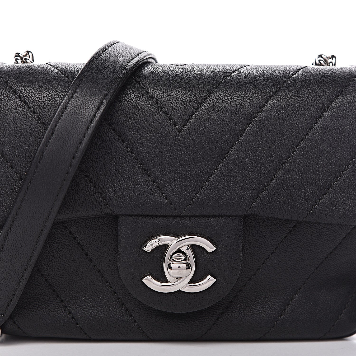 Chanel Lambskin Chevron Quilted Extra Mini Flap Black 10 of 10