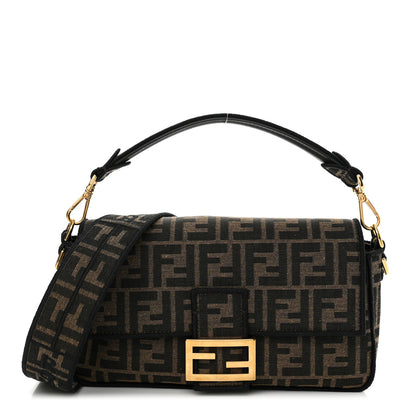 Fendi Fabric Jacquard FF 1974 Medium Baguette Tobacco Moro Black 1 of 12