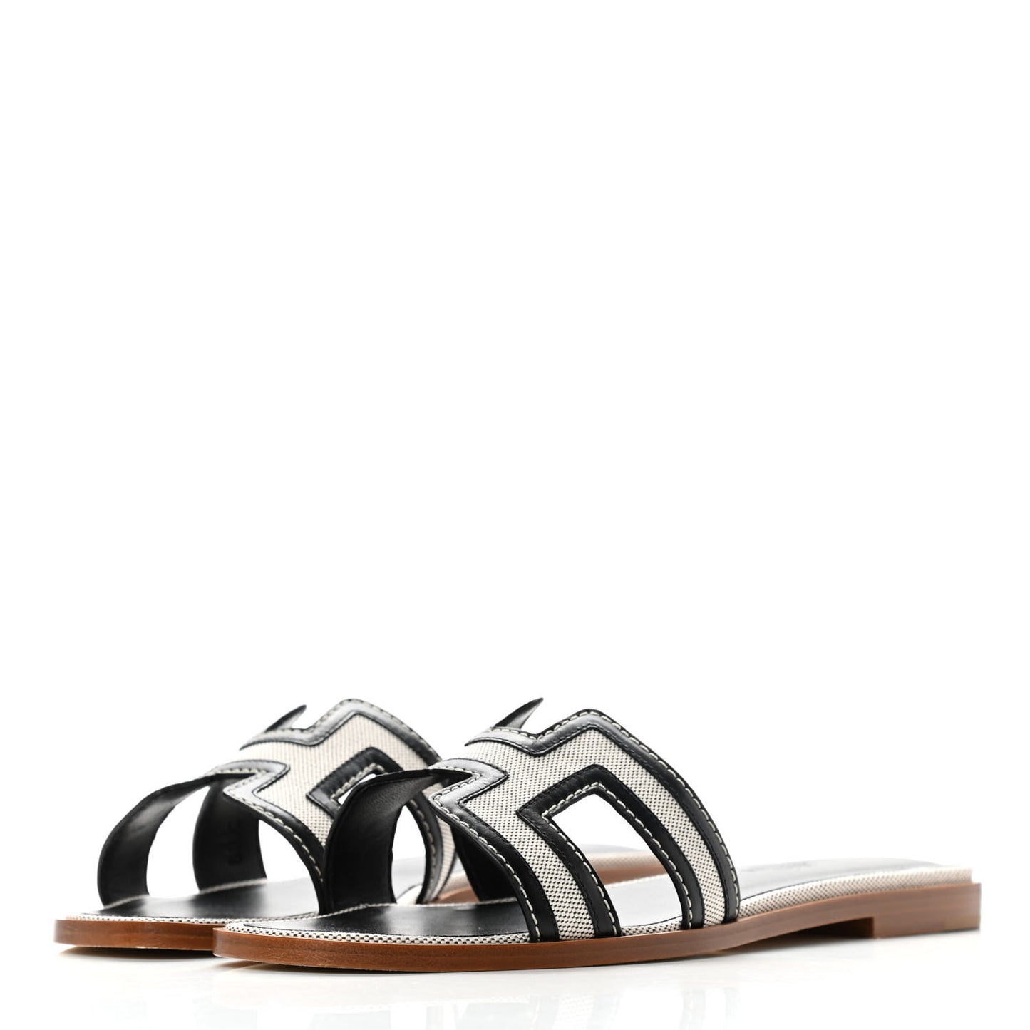 Calfskin Canvas Oran Sandals 36.5 Black