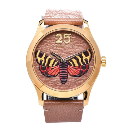 Gucci Stainless Steel Calfskin 38mm G-Timeless Moth Quartz Watch Brown 1 of 6