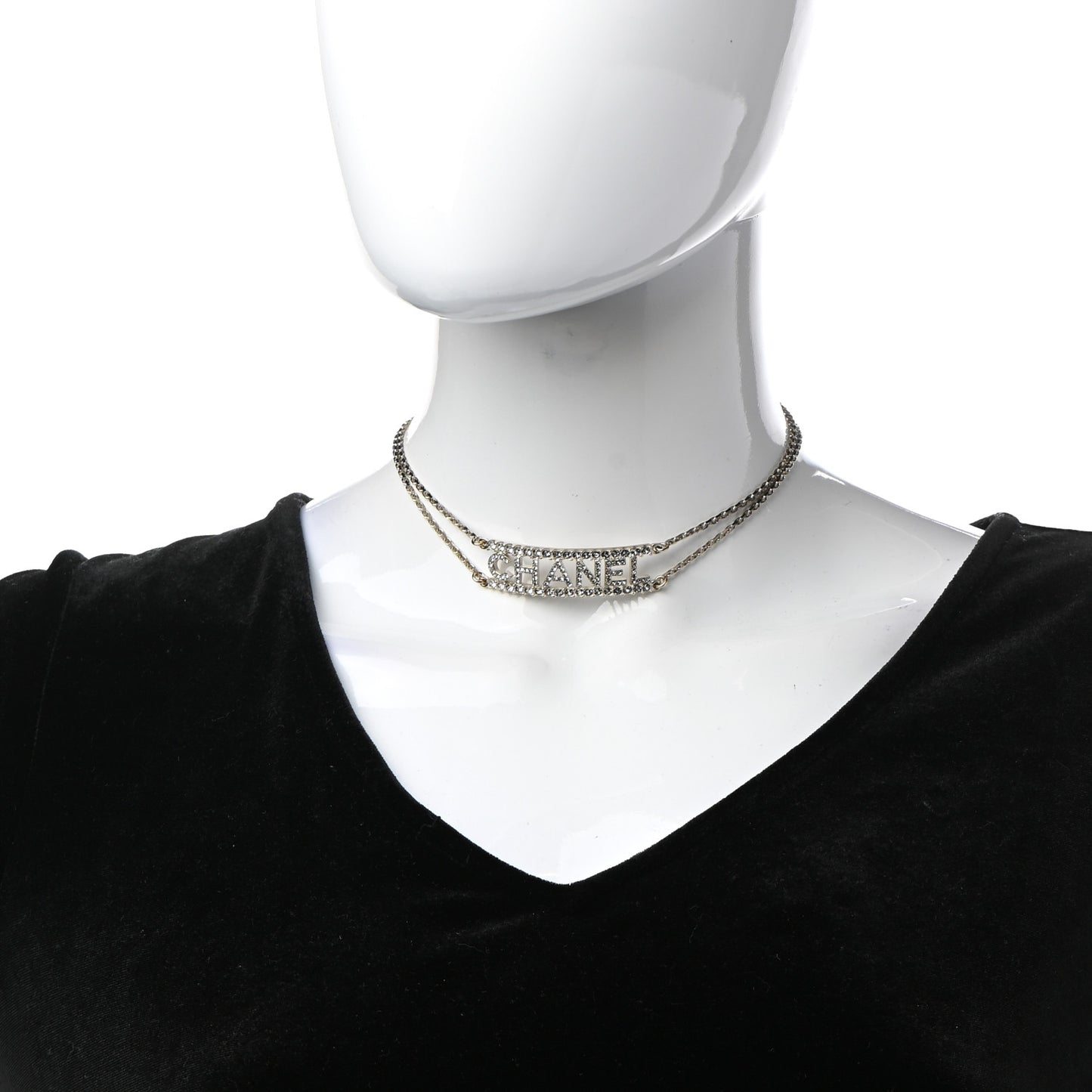 Metal Crystal Logo Choker Necklace Gold
