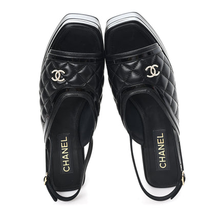 Chanel Lambskin Patent Quilted CC Platform Sandals 39.5 Black 2 of 10
