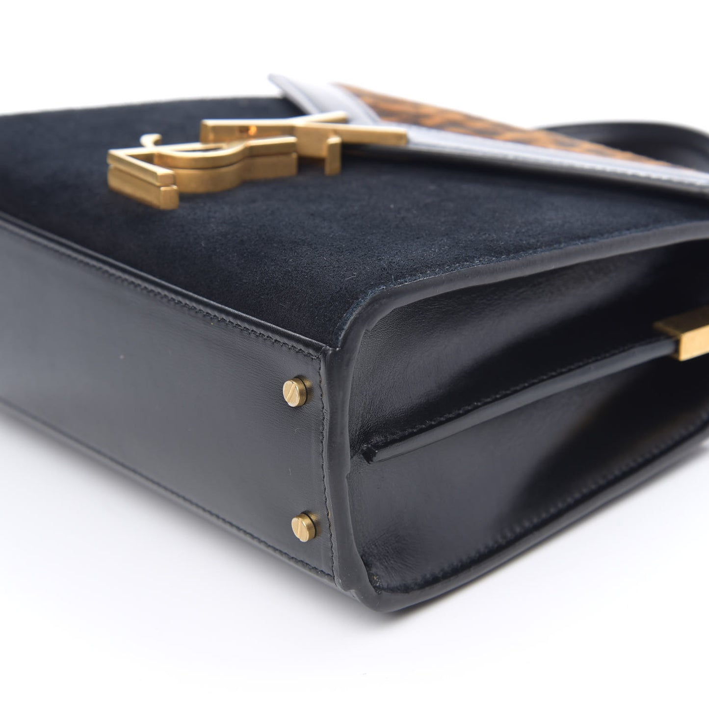 Suede Leopard Print Mini Classic Monogram Cassandra Top Handle Manto Naturale Black