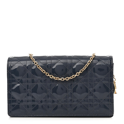 Christian Dior Patent Cannage Lady Dior Chain Wallet Denim 3 of 14