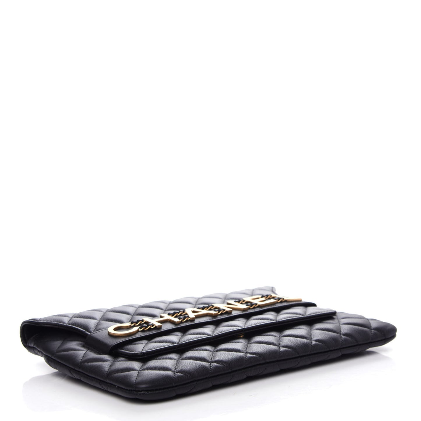 Calfskin Quilted Logo Flap Case Black
