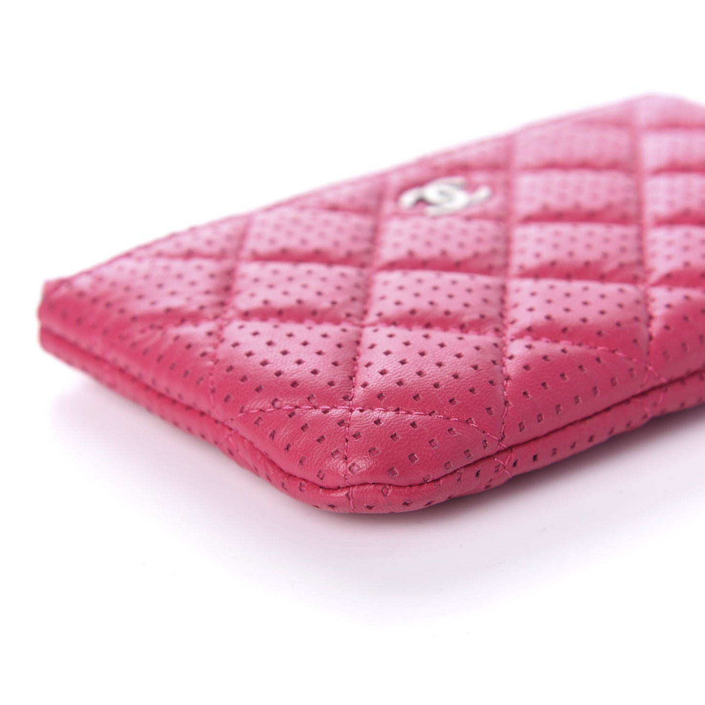 Perforated Lambskin Quilted Small Cosmetic Case Pink