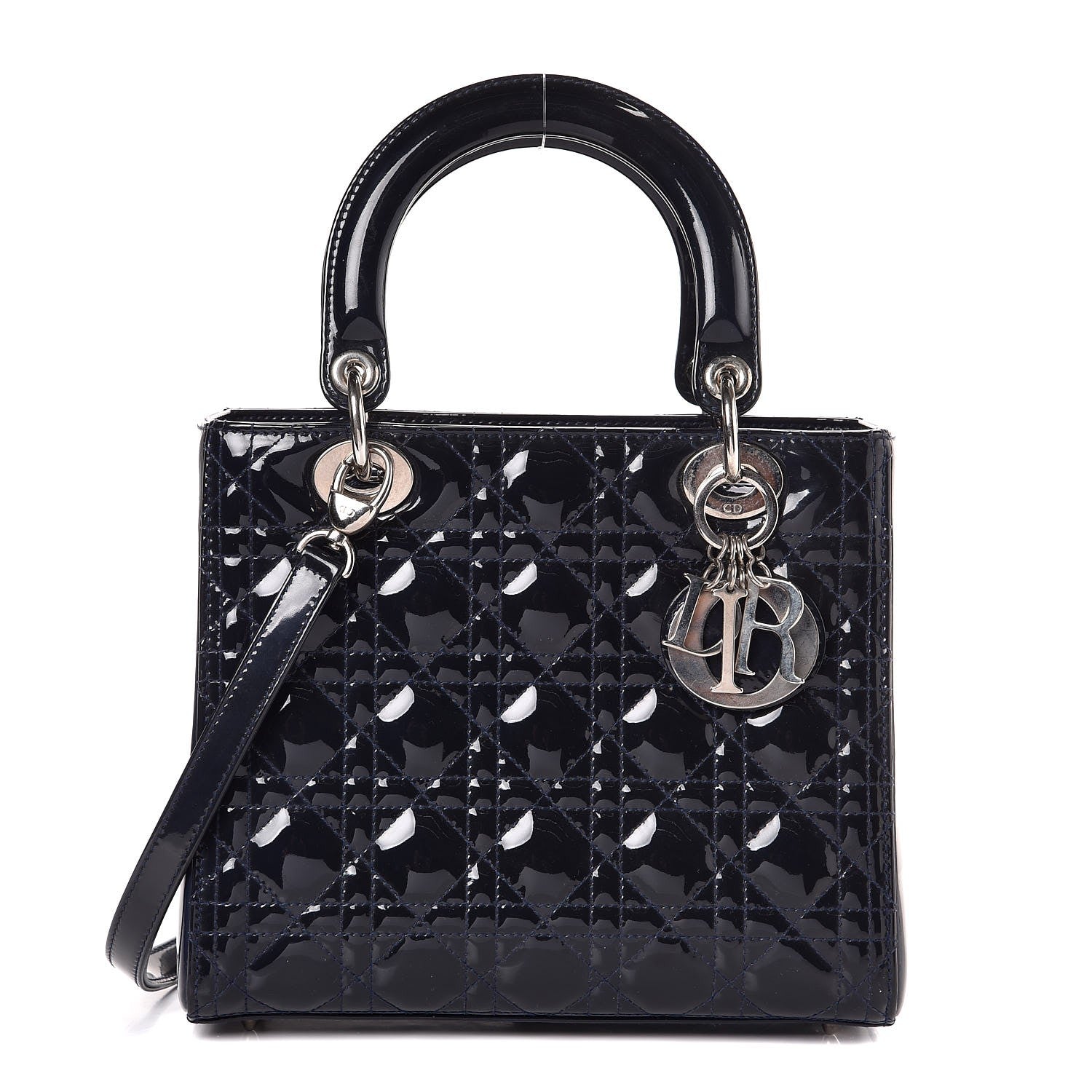 Christian Dior Patent Cannage Medium Lady Dior Saphir 1 of 8