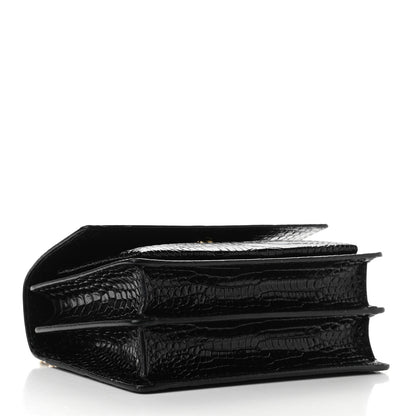 Saint Laurent Calfskin Crocodile Embossed Medium Monogram Sunset Black 4 of 9