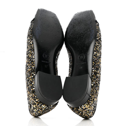 Chanel Glitter Fabric Patent Calfskin Moccasin Loafers 37 Black Bronze 5 of 9