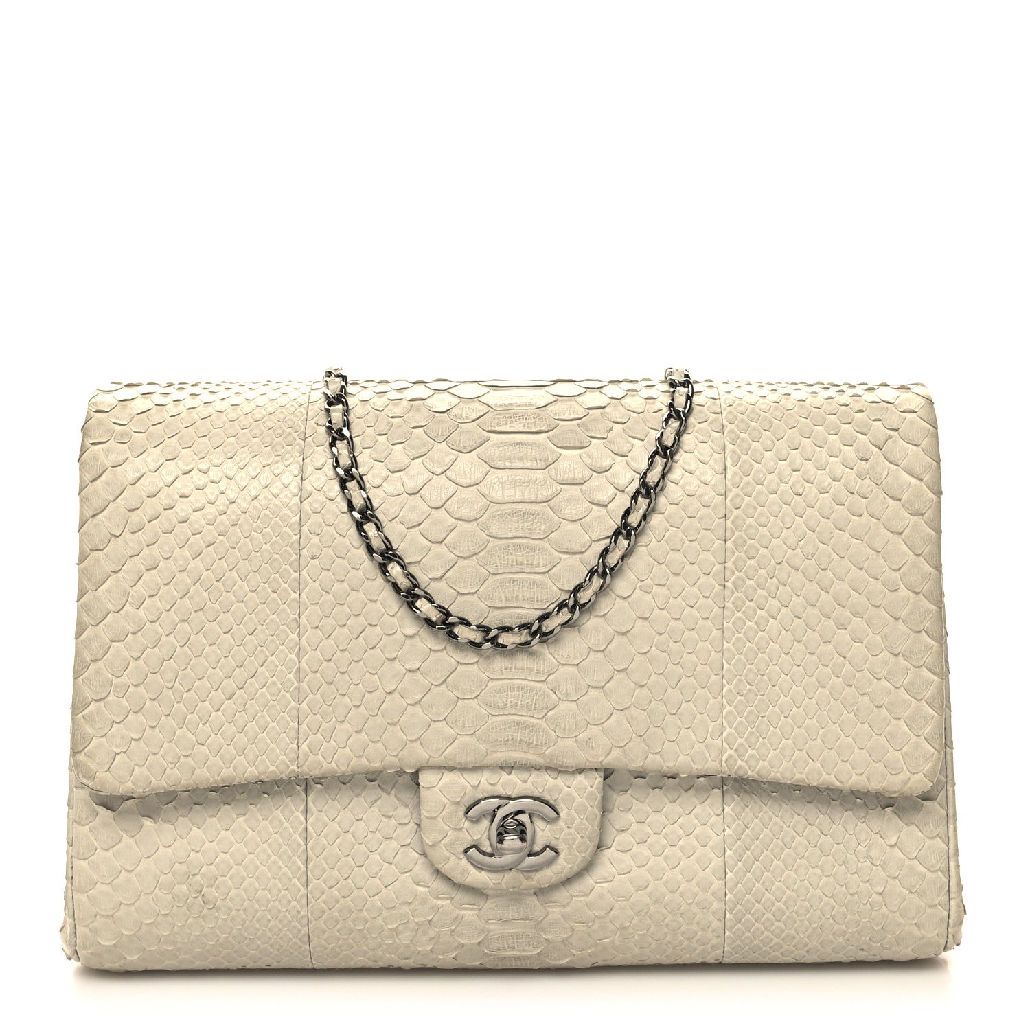 Chanel Snakeskin Clutch With Chain Flap Light Grey 1 of 13