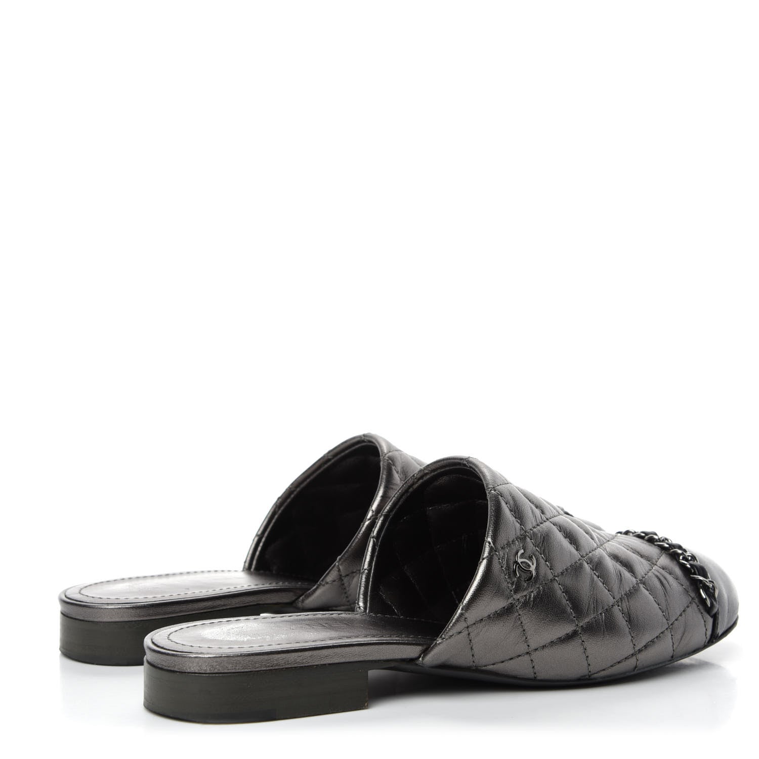Chanel Calfskin Quilted CC Chain Mules 35 Silver 4 of 11