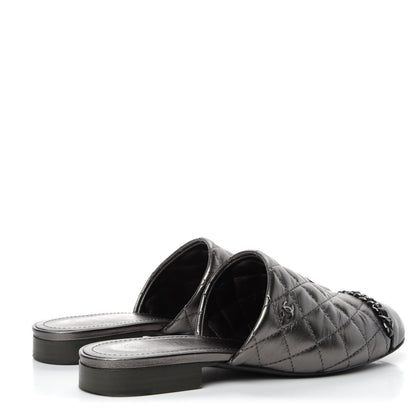 Chanel Calfskin Quilted CC Chain Mules 35 Silver 4 of 11