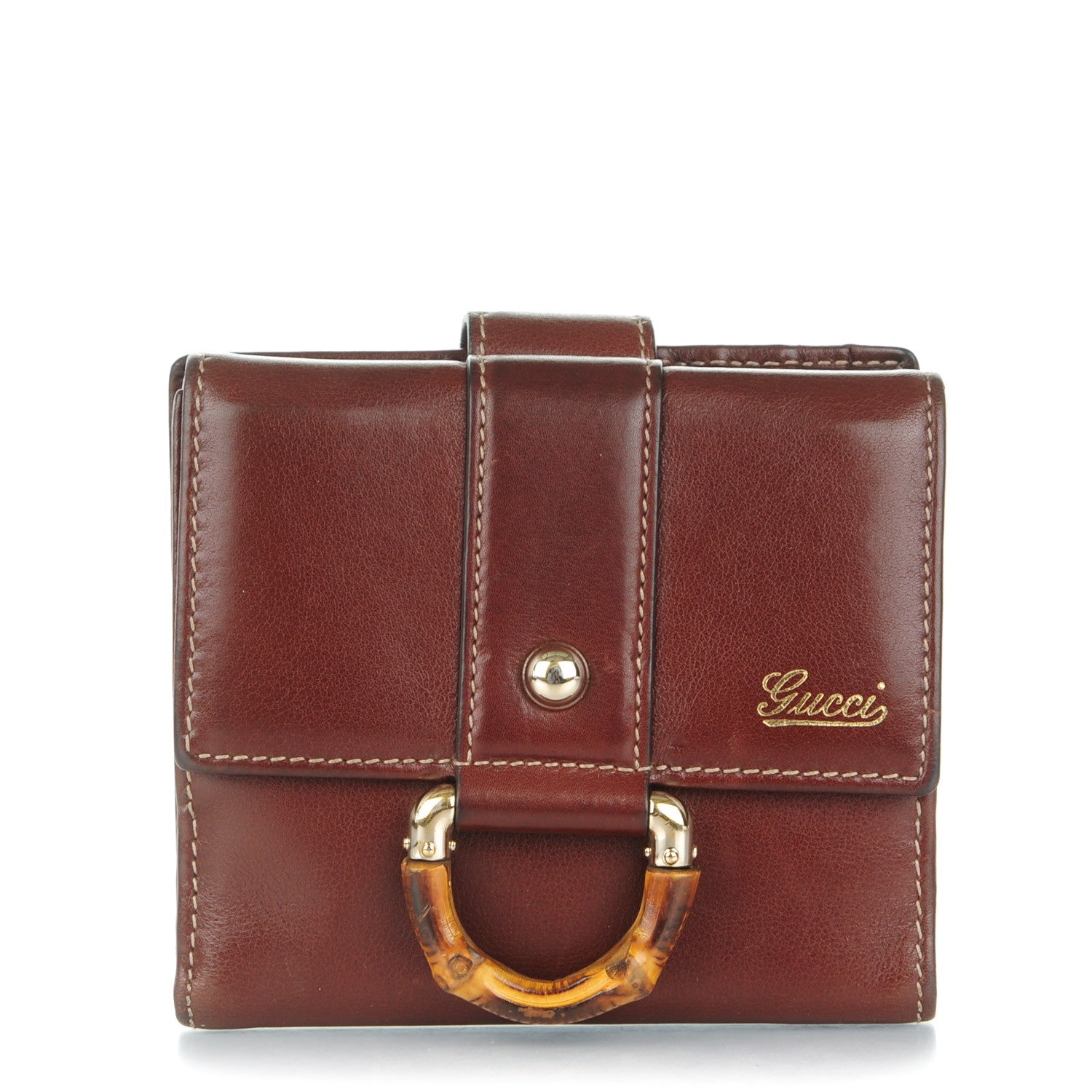 Gucci Calfskin Bamboo D Ring Compact Wallet Brown 1 of 8