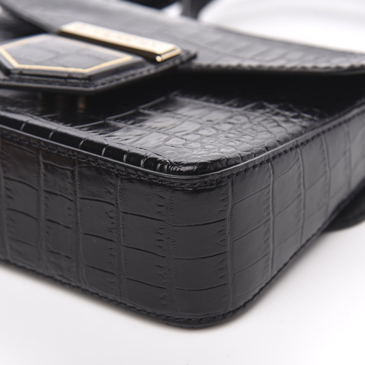 Calfskin Crocodile Embossed Mini Nobile Shoulder Bag Black