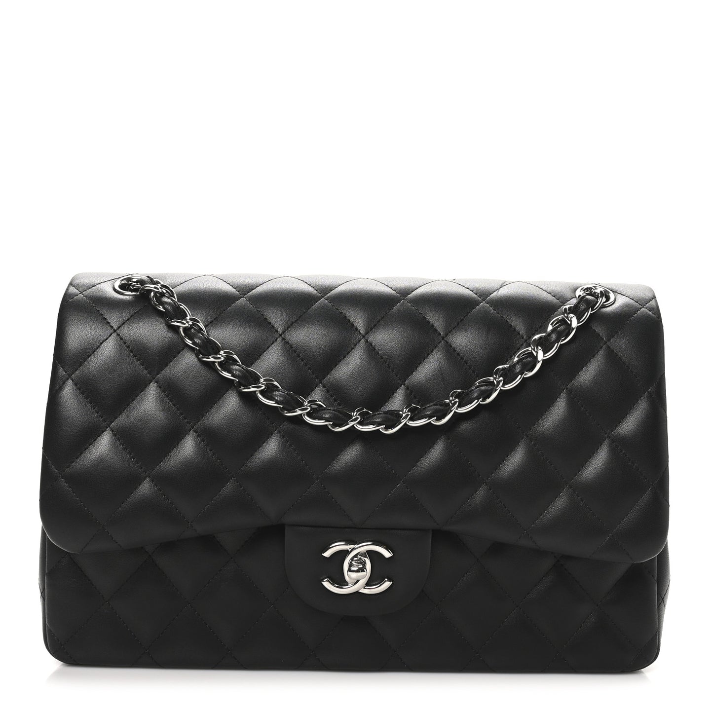 Lambskin Quilted Jumbo Double Flap Black