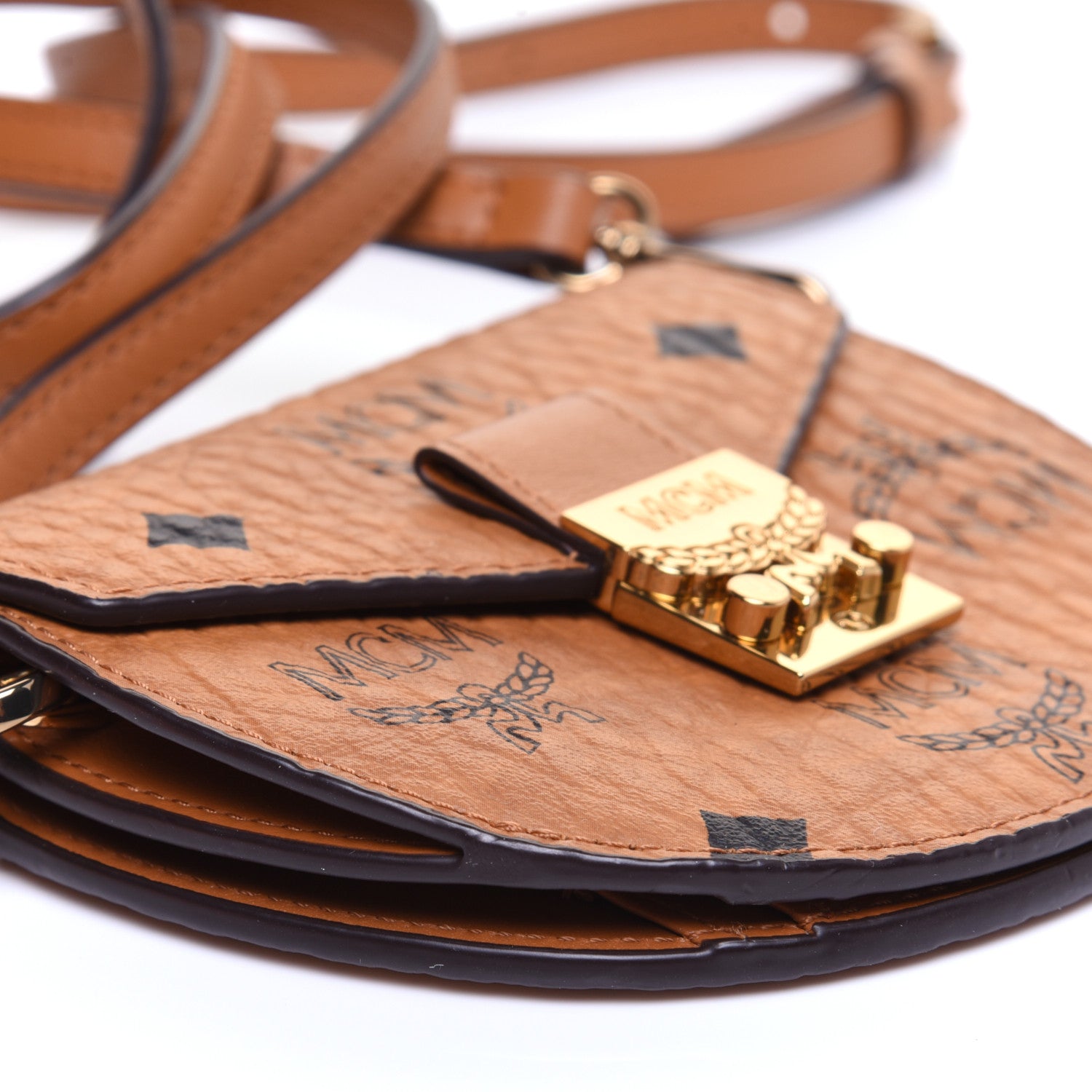 MCM Visetos Small Patricia Round Crossbody Wallet Cognac 6 of 13
