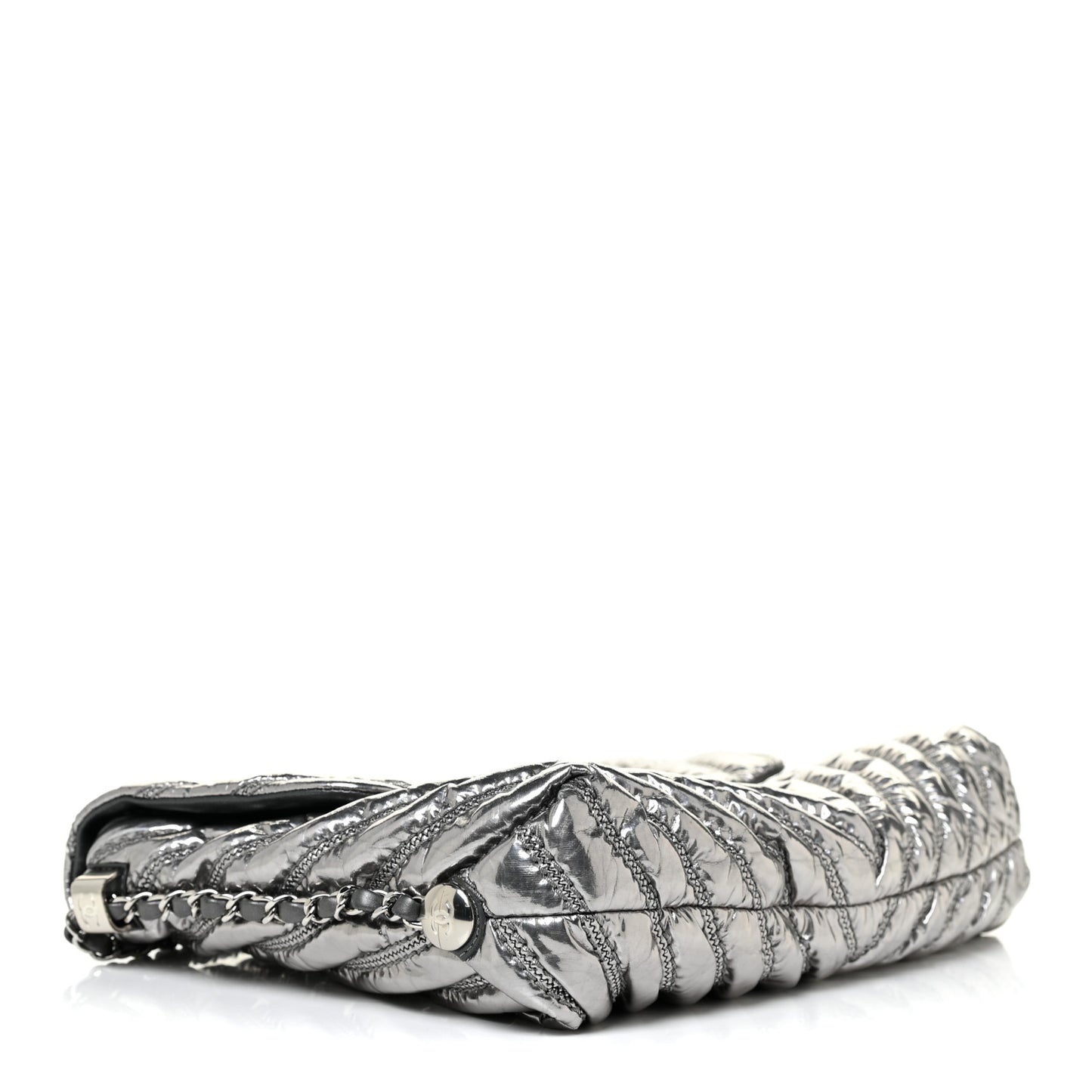 Metallic Lame Chevron Quilted Space Suit Flap Dark Grey