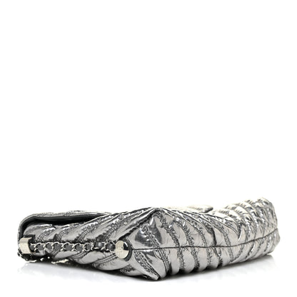 Chanel Metallic Lame Chevron Quilted Space Suit Flap Dark Grey 4 of 10
