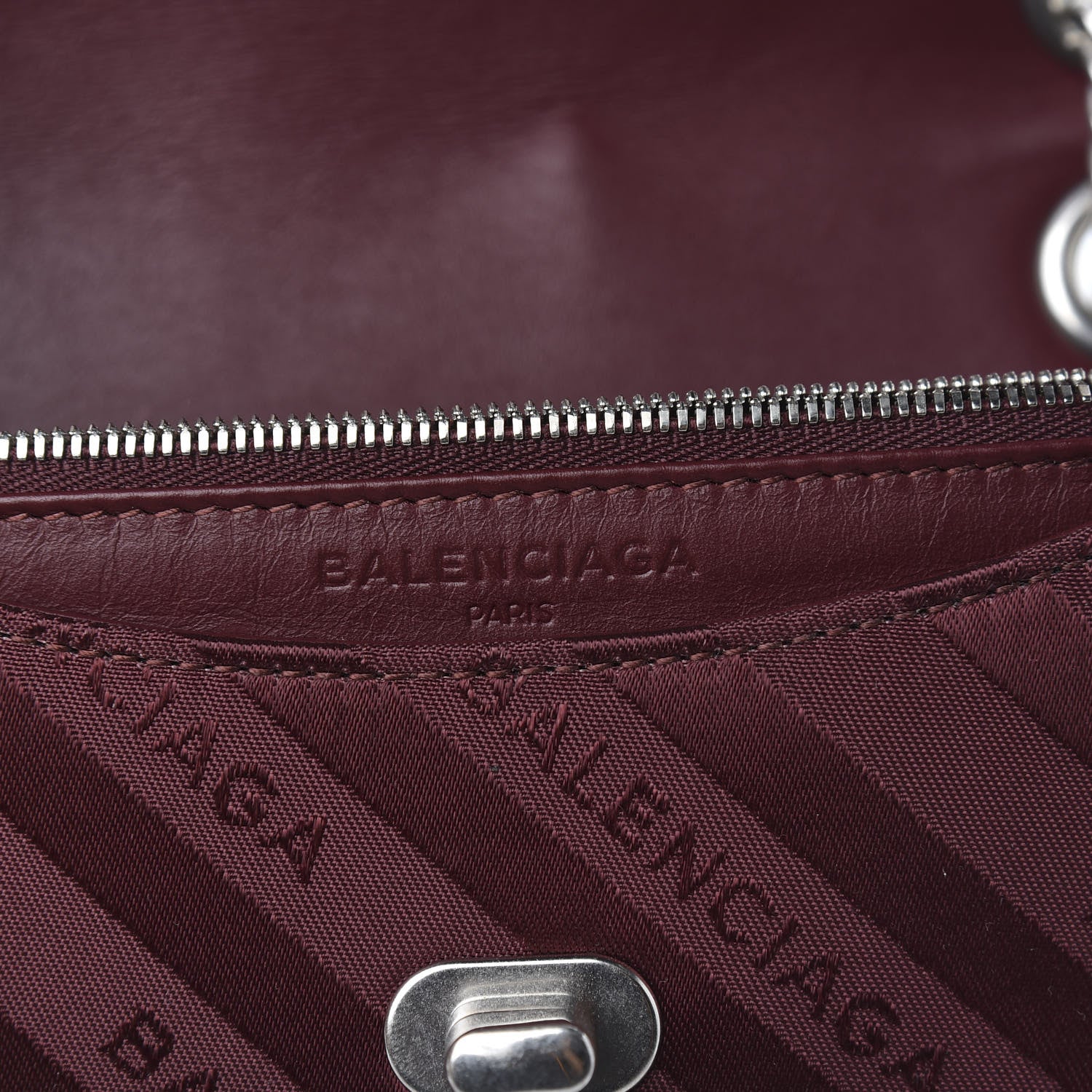 Balenciaga Nylon Jacquard Diagonal Logo Small Scarf Lock Chain Shoulder Bag Rouge Bordeaux Black Beige 7 of 11