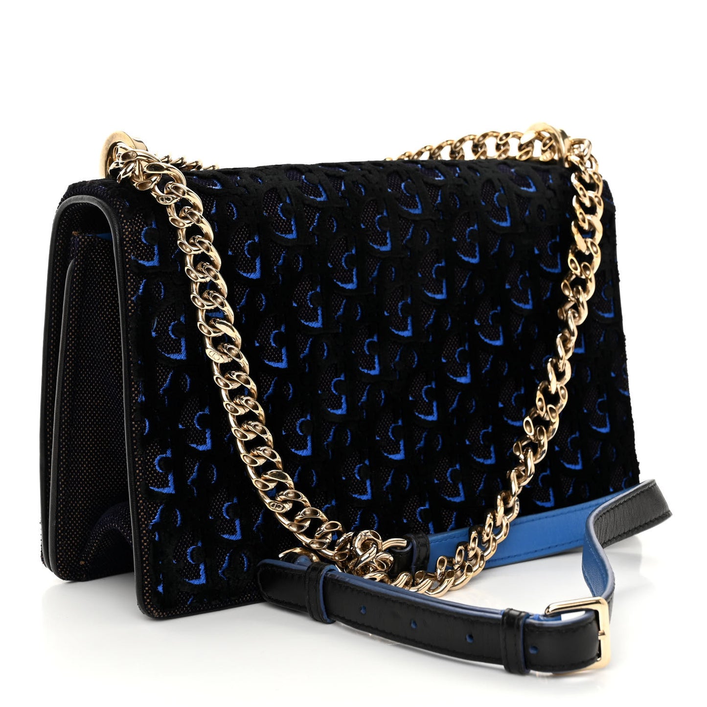 Velvet Oblique Medium Diorama Flap Bag Black Blue
