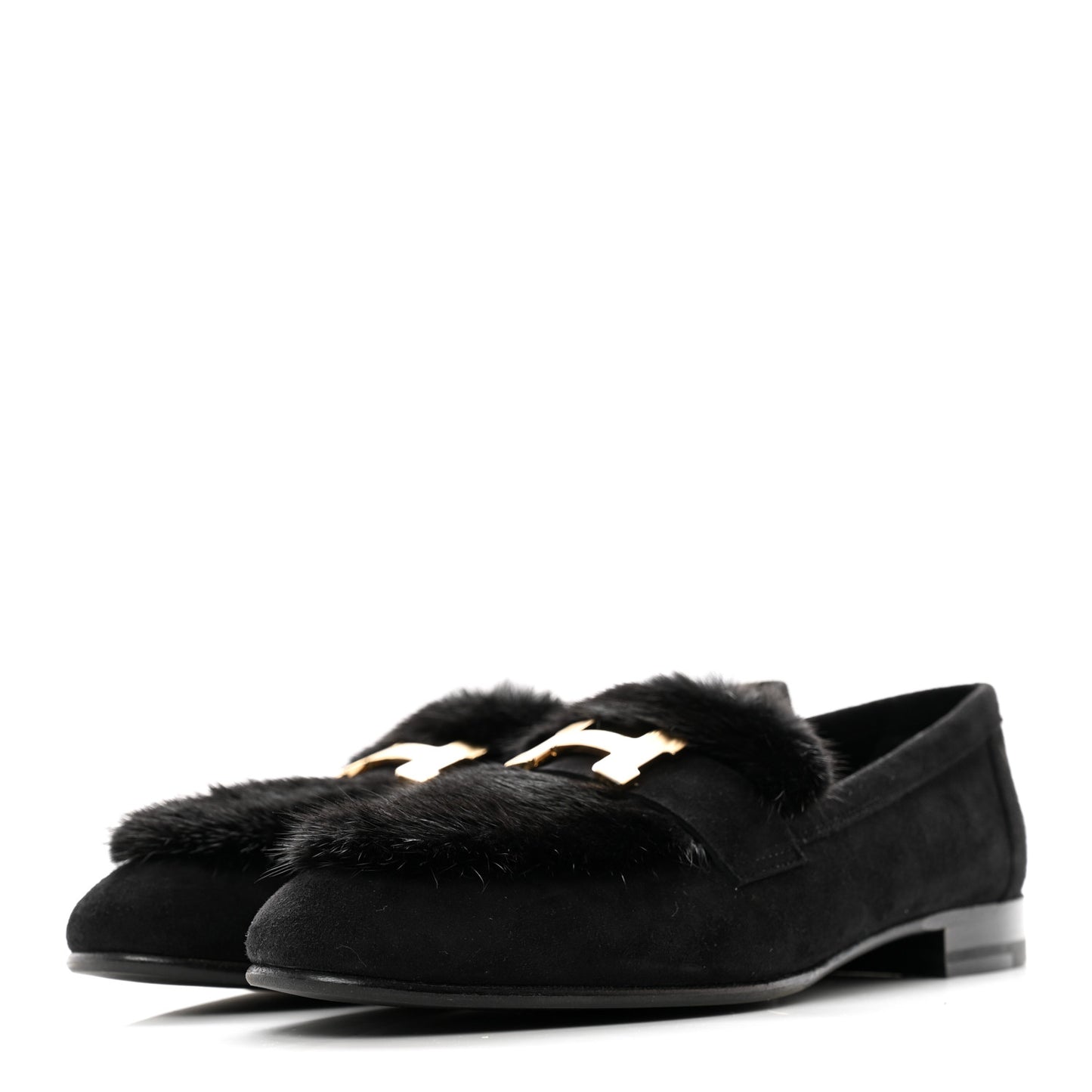 Mink Fur Suede Goatskin Paris Loafers 36 Black