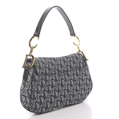 Christian Dior Monogram Double Saddle Bag Navy Blue 3 of 10