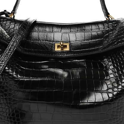 Balenciaga Shiny Calfskin Crocodile Embossed Medium Rodeo Top Handle Handbag Black 6 of 9