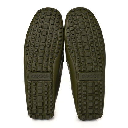 Gucci Soft Clove Calfskin Monochrome Mens Interlocking G Driver Loafers 11 Juniper Green 5 of 13
