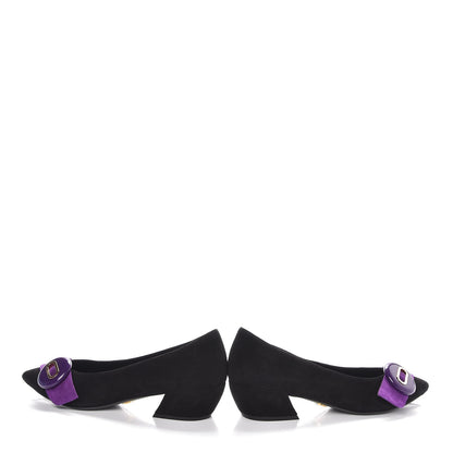 Prada Suede Button Flats 37.5 Black Petunia 6 of 10