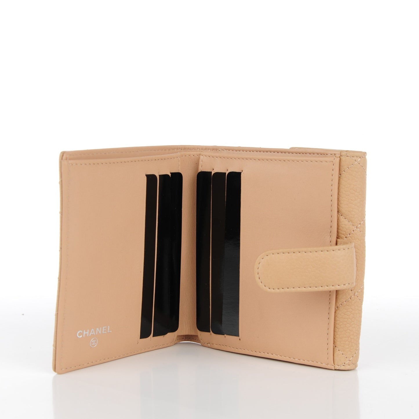 Caviar Quilted Compact Flap Wallet Beige