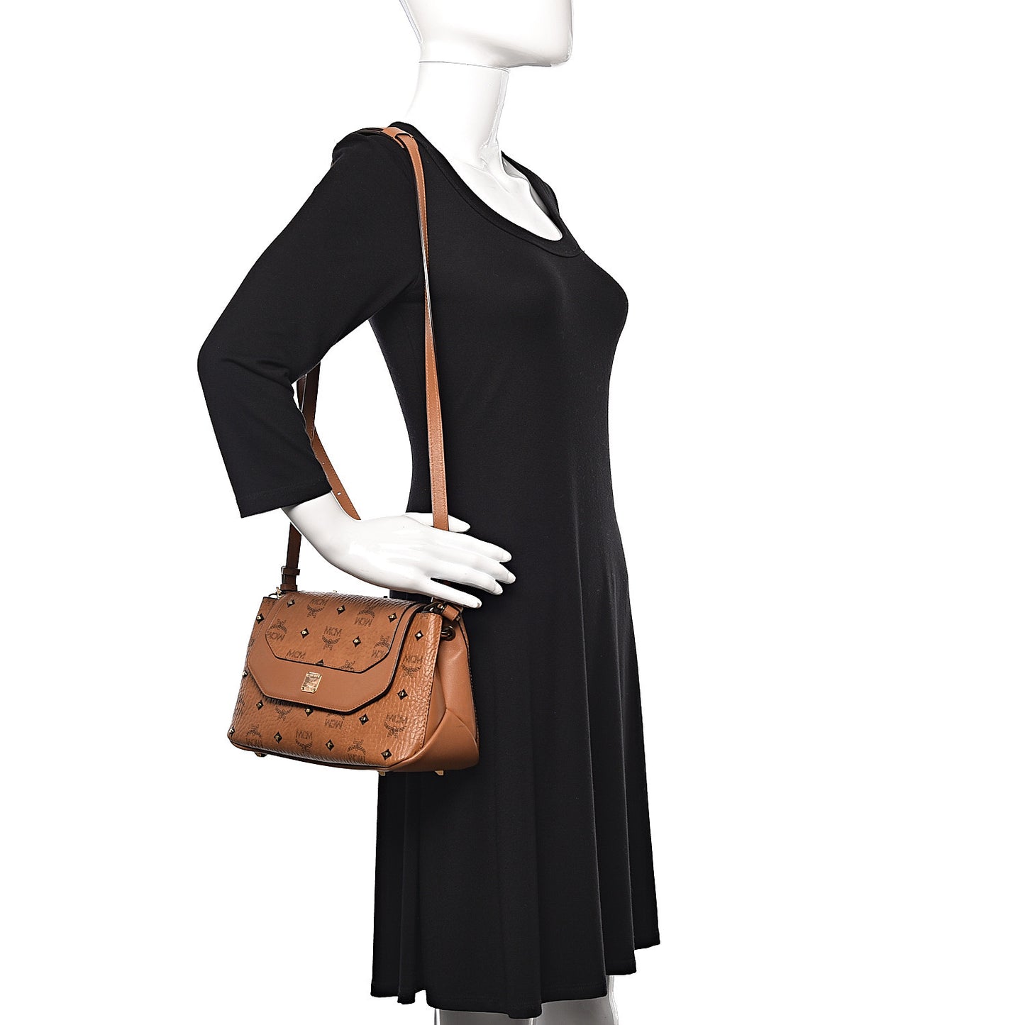 Visetos Studded Flap Shoulder Bag Cognac