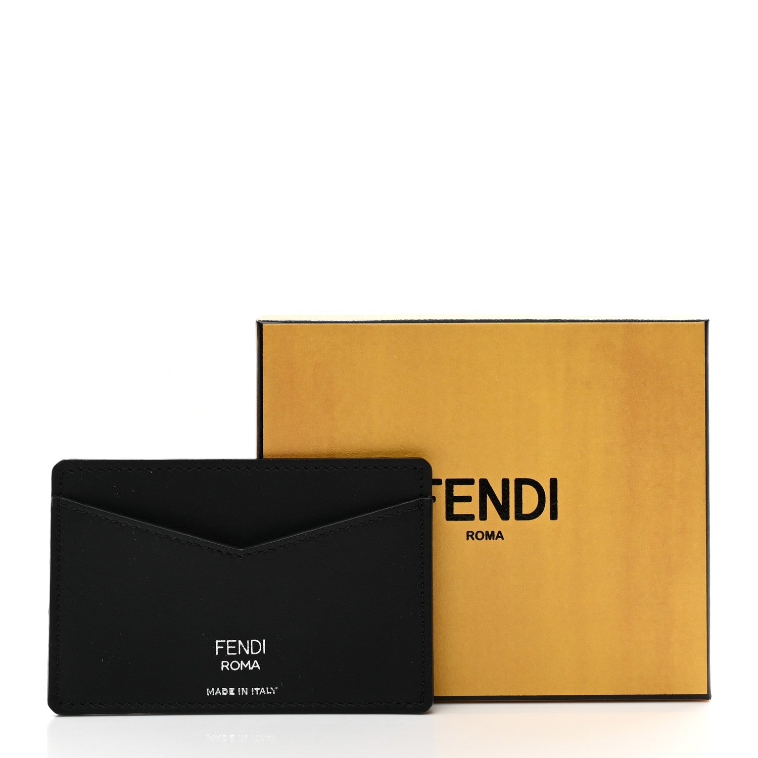 Fendi Vitello Century Matte Glazed Fabric FF Card Holder Tobacco Black 6 of 6
