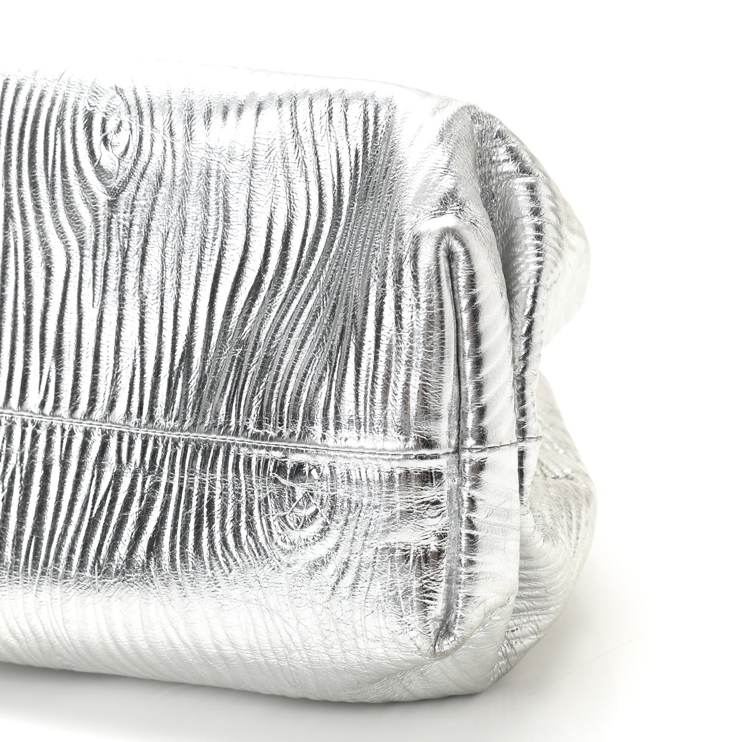 Bottega Veneta Metallic Bark Calfskin Embossed The Pouch Oversized Clutch Silver 8 of 8