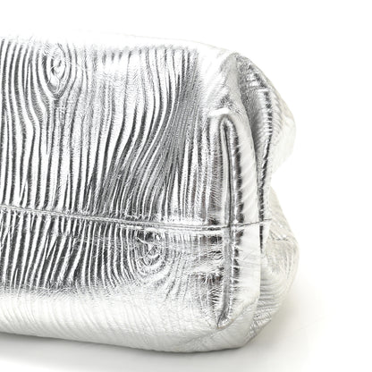 Bottega Veneta Metallic Bark Calfskin Embossed The Pouch Oversized Clutch Silver 8 of 8