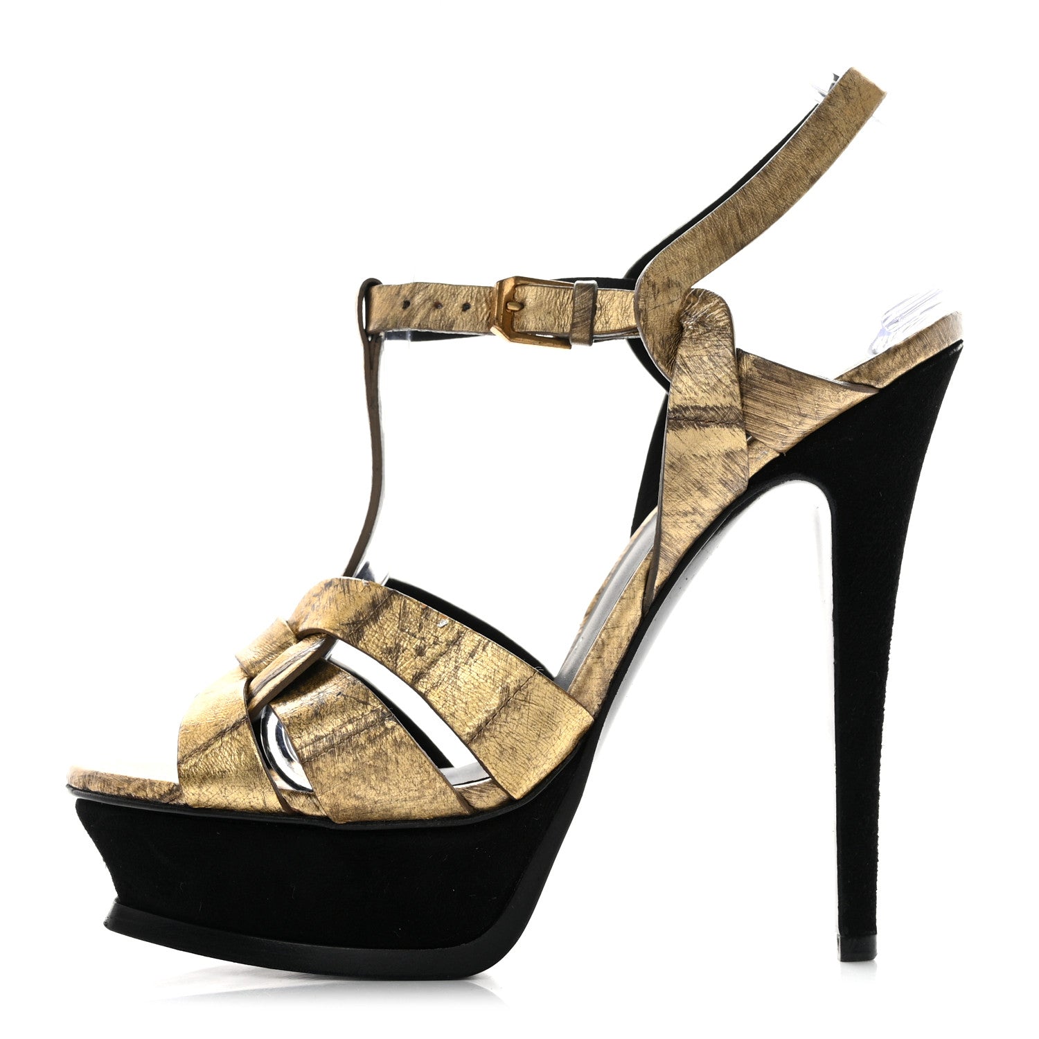 Saint Laurent Metallic Eel Tribute 105 Platform Sandals 37 Gold 1 of 10