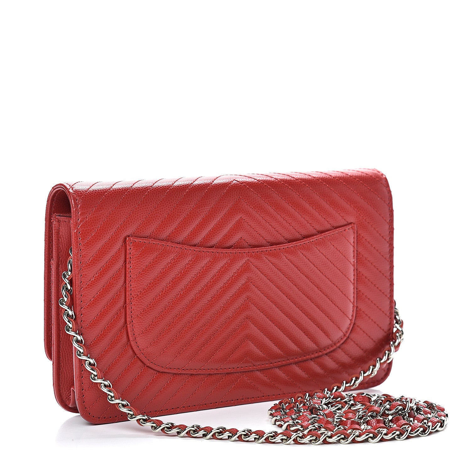 Chanel Caviar Chevron Quilted Wallet On Chain WOC Red 2 of 12