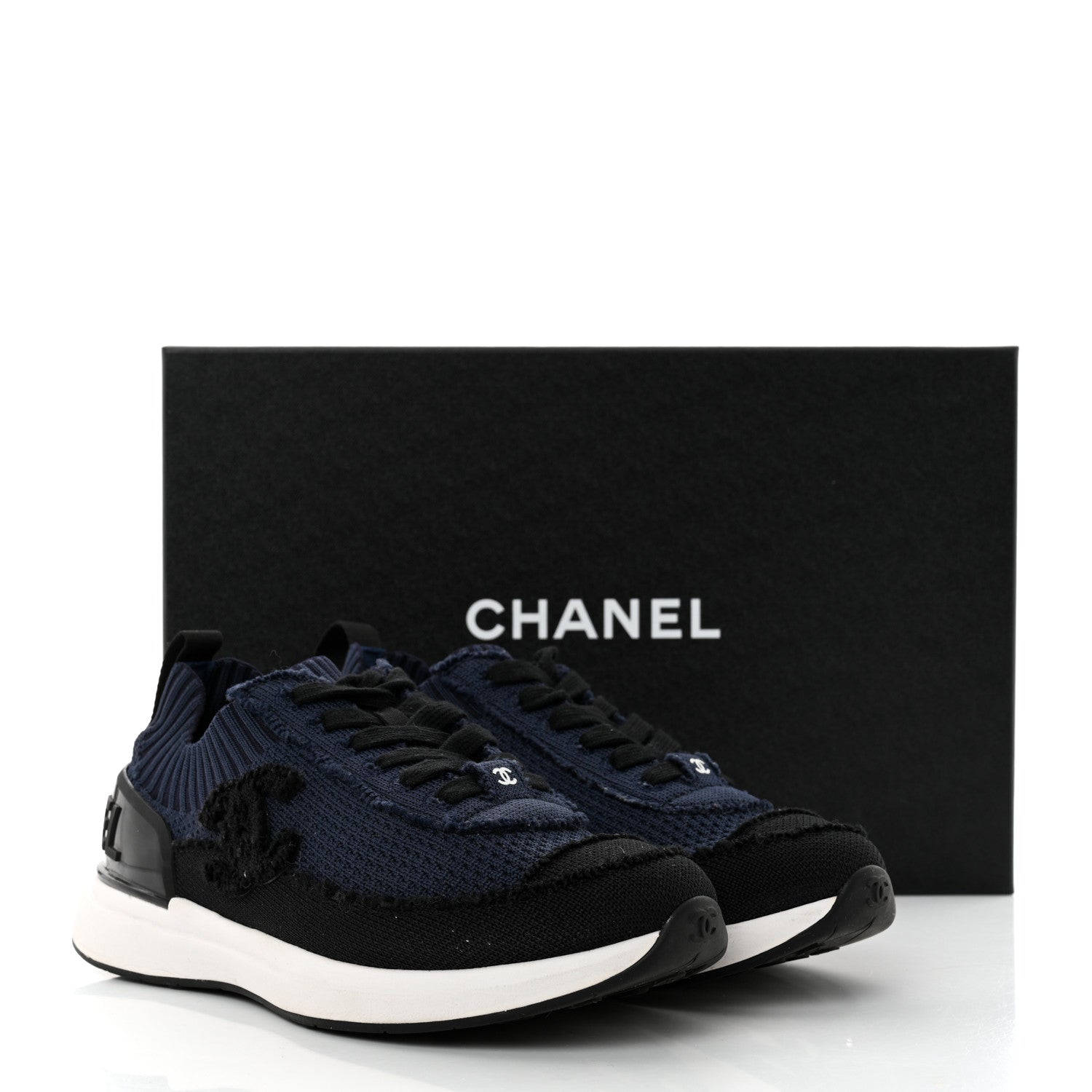 Chanel Fabric Logo Sneakers 35.5 Navy Black 9 of 9