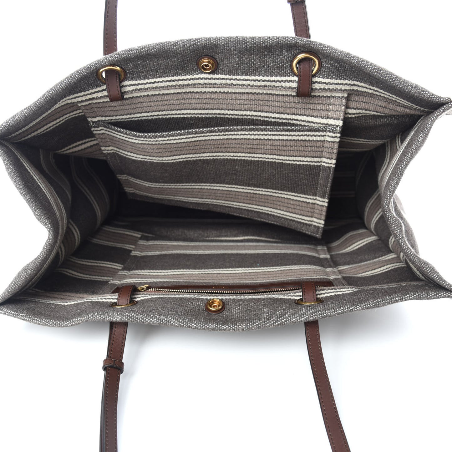 Canvas Calfskin Jacquard Vertical Cabas Grey Brown