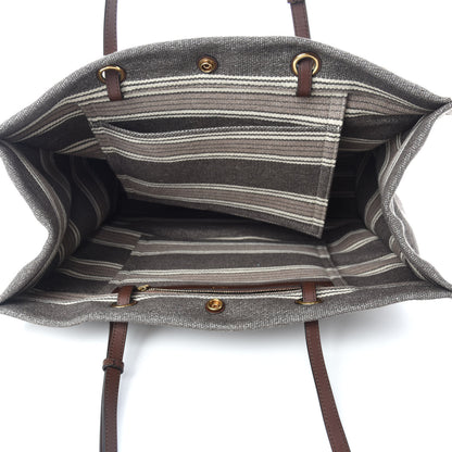 Celine Canvas Calfskin Jacquard Vertical Cabas Grey Brown 5 of 9