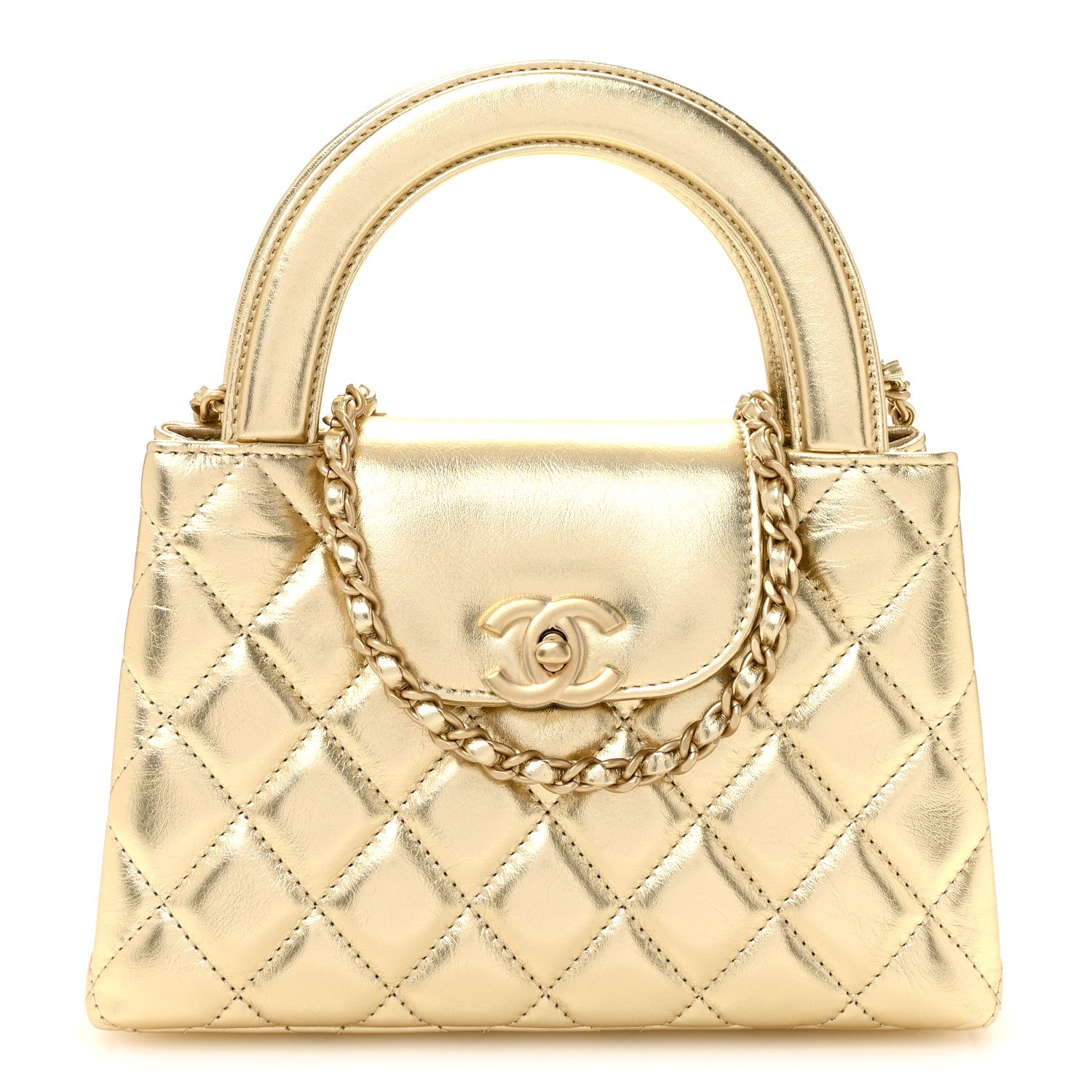 Chanel Metallic Shiny Aged Calfskin Quilted Nano Kelly Shopper Gold 1 of 11