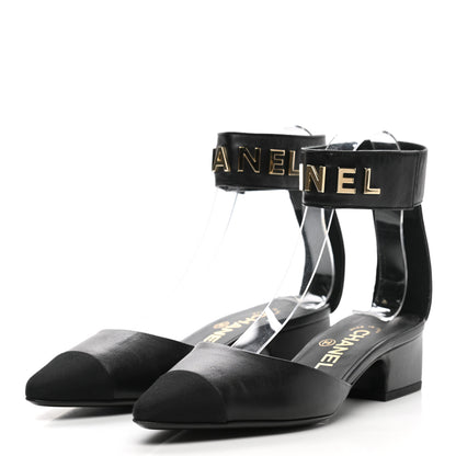 Chanel Lambskin Grosgrain Cap Toe Logo Ankle Strap Pumps 35 Black 3 of 8